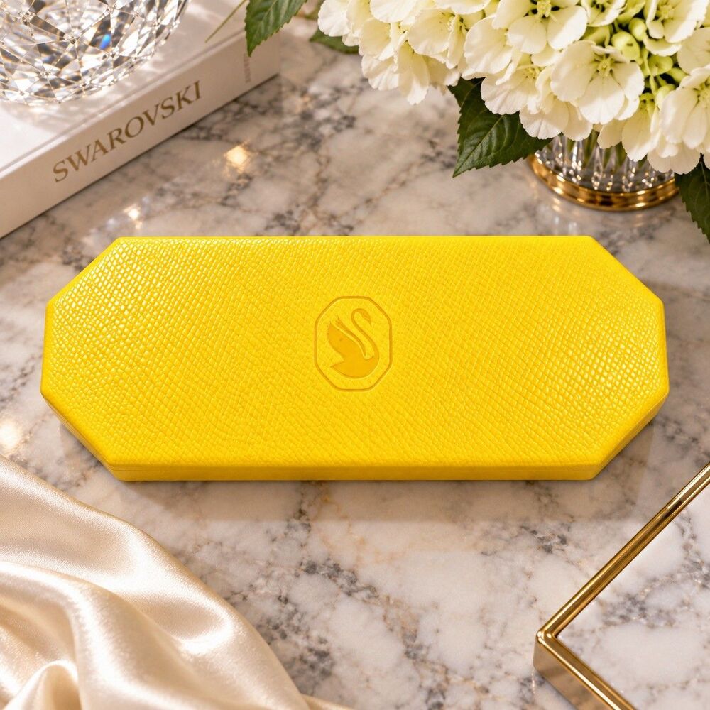 Yellow Swarovski Octagon Lidded Box w/Swan logo 8βL 3.75βW 2.75βT W/insert